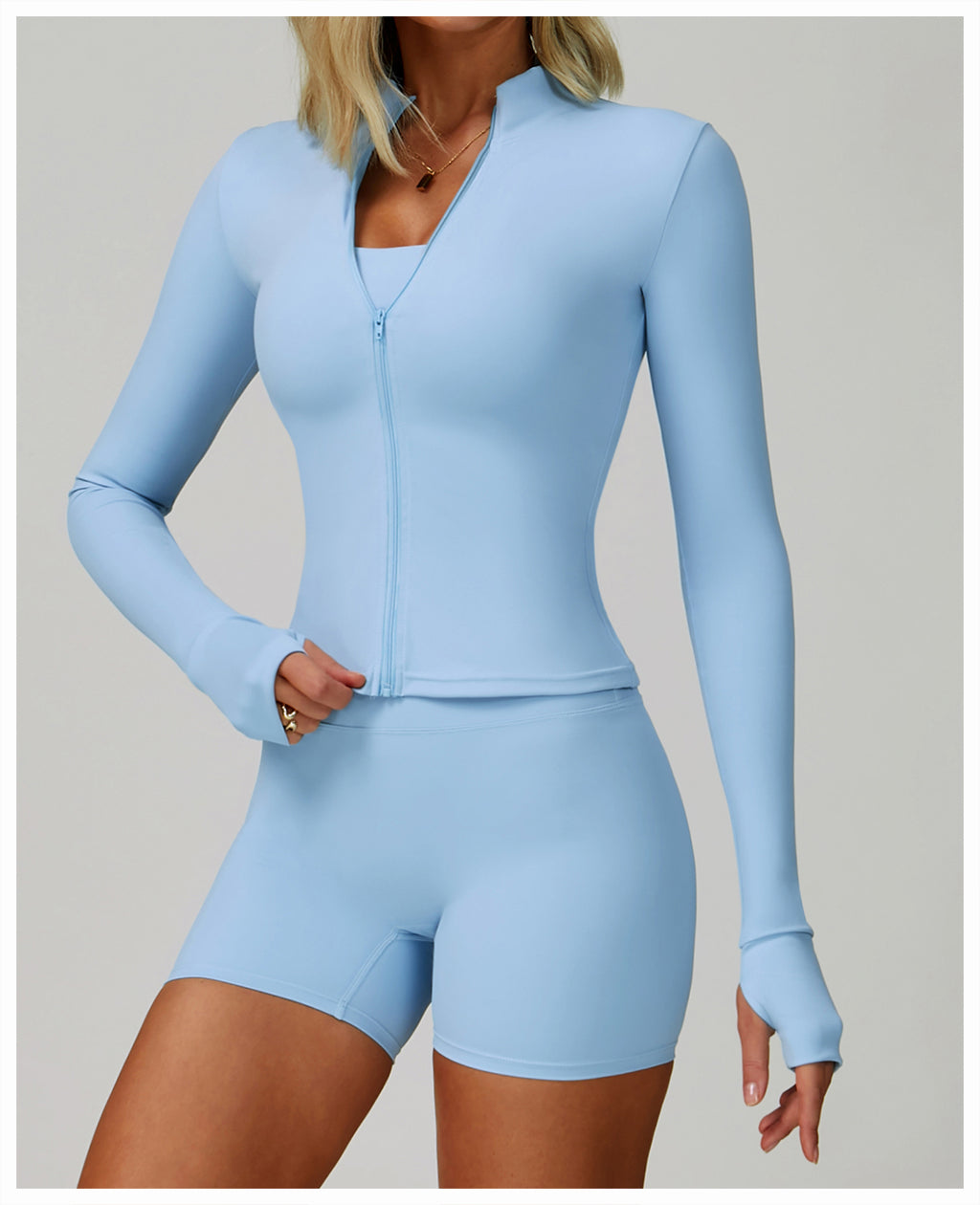 Zipper tight running sports tops breathable nude fitness jacket training quick-drying long-sleeved yoga clothes for women