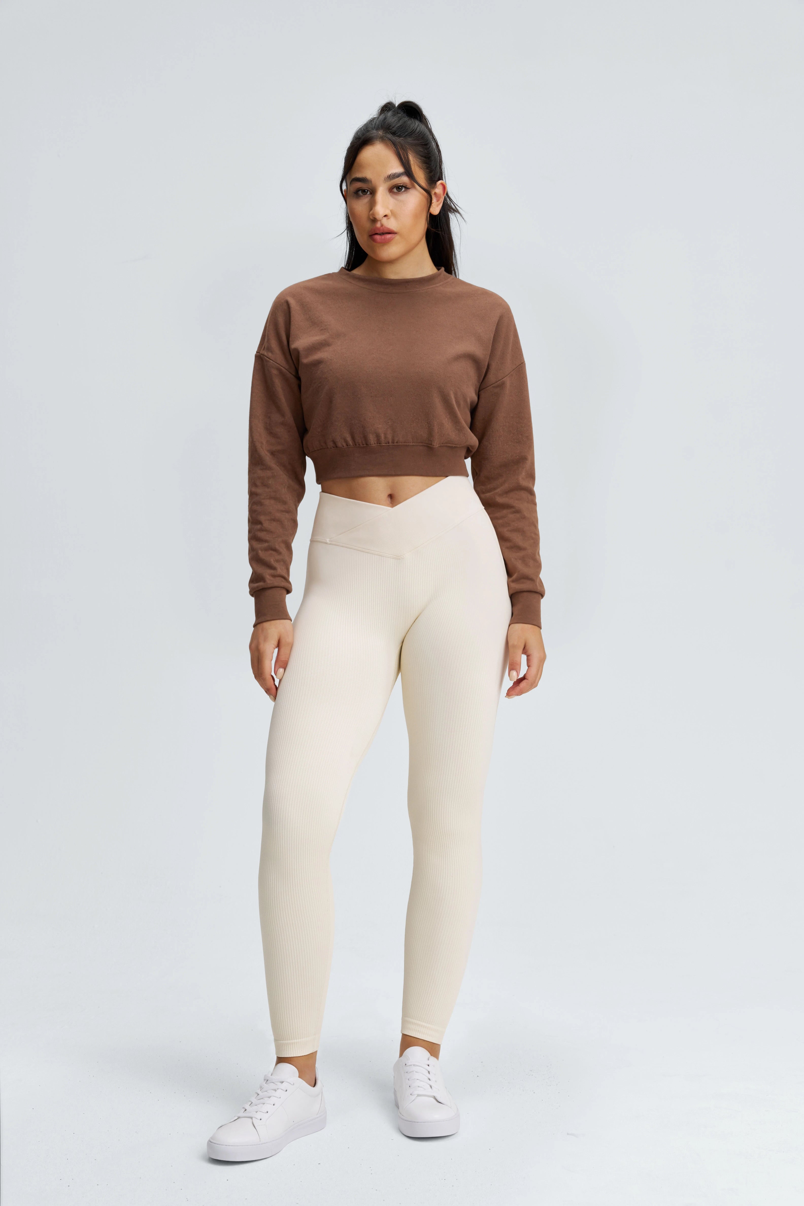 【Pre-sale 】Fameset Basic Crossover High-Waisted Ribbed Yoga Leggings