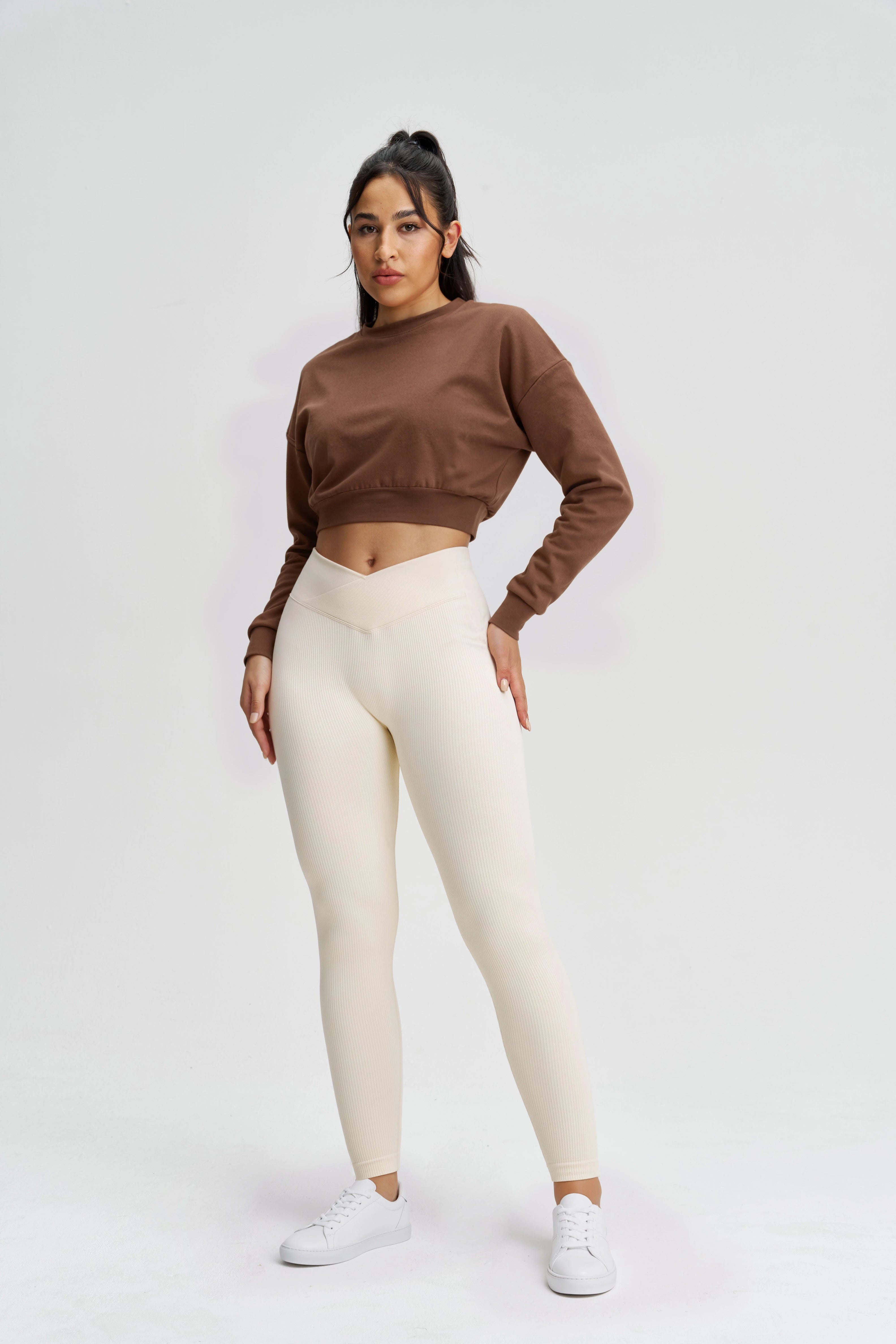 【Pre-sale 】Fameset Basic Crossover High-Waisted Ribbed Yoga Leggings