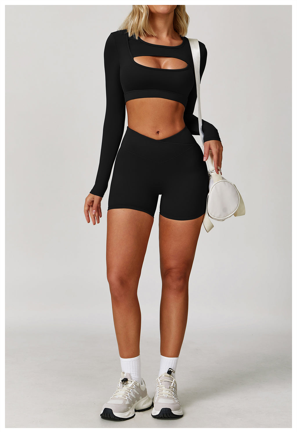 Nude tight yoga long-sleeved shockproof sports hollow T-shirt running fitness yoga top