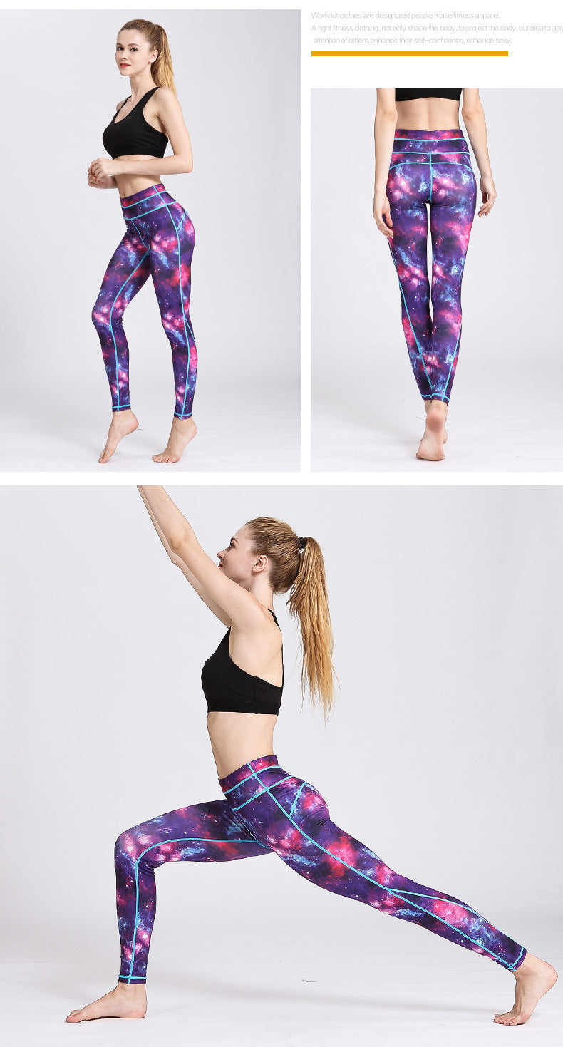 New style printed yoga pants women's sports fitness pants high waist tight fitness pants European and American yoga clothes