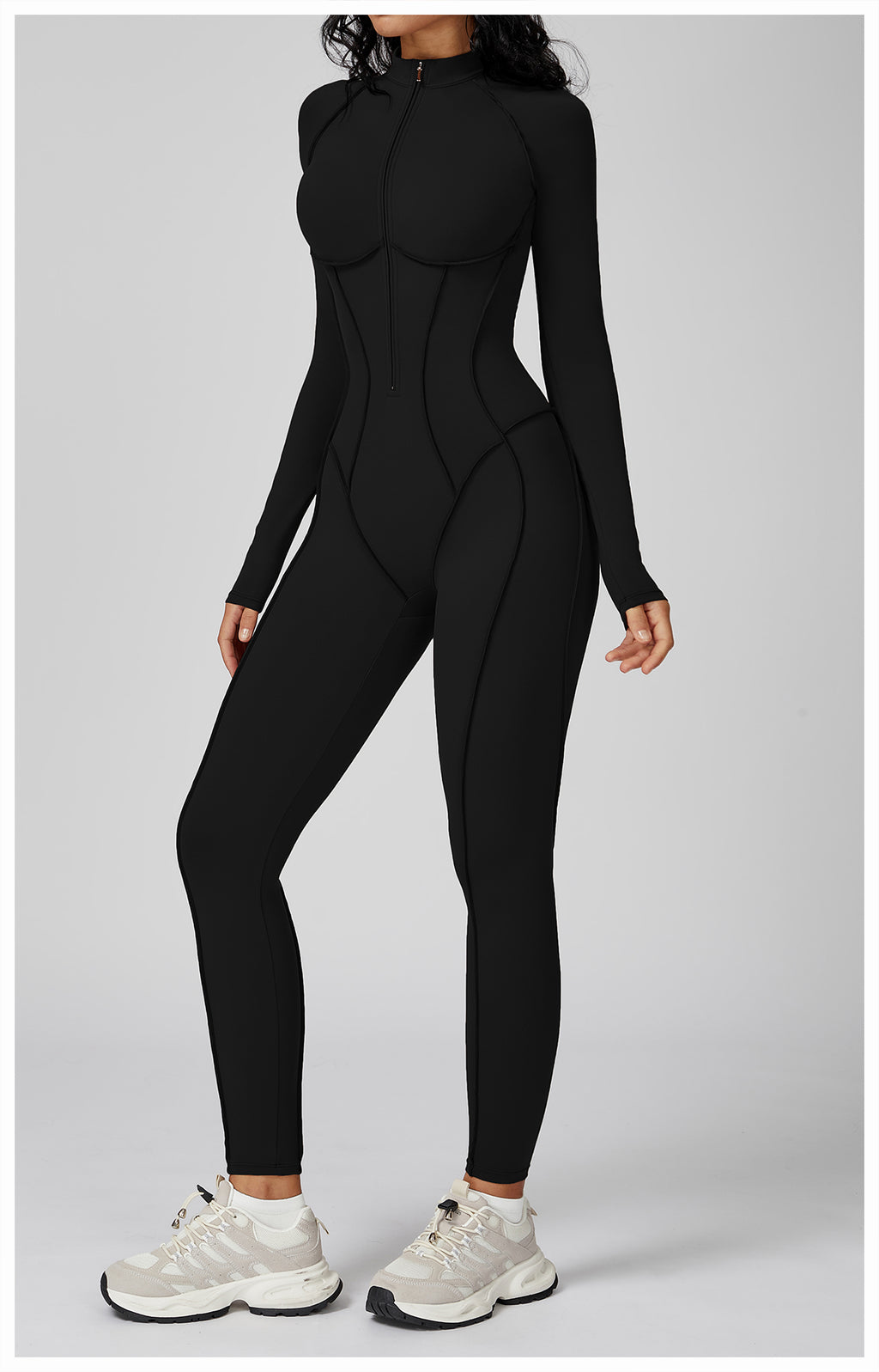 Contrast color stand collar jumpsuit half zip one-piece fitness suit women's high-intensity sports yoga suit