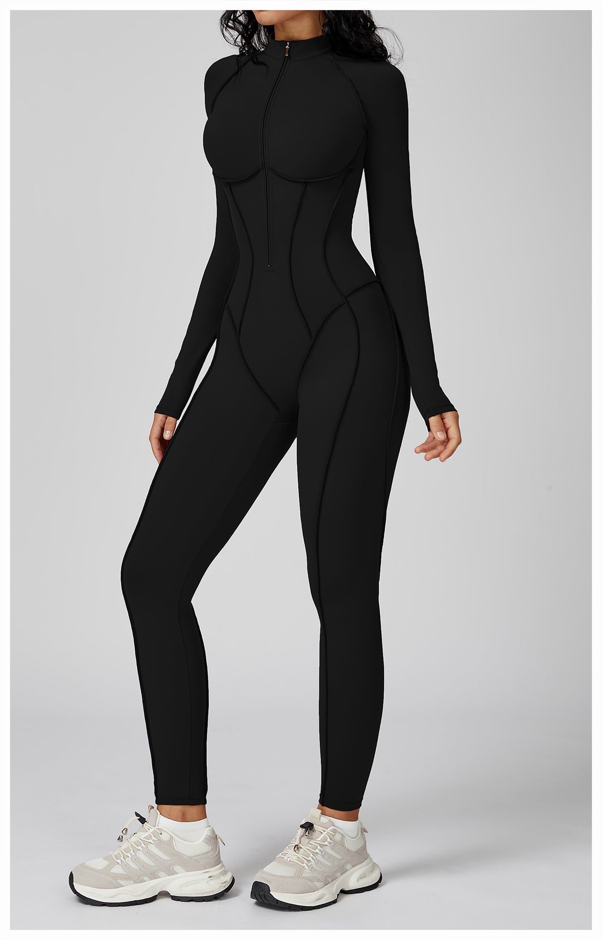 Contrast color stand collar jumpsuit half zip one-piece fitness suit women's high-intensity sports yoga suit