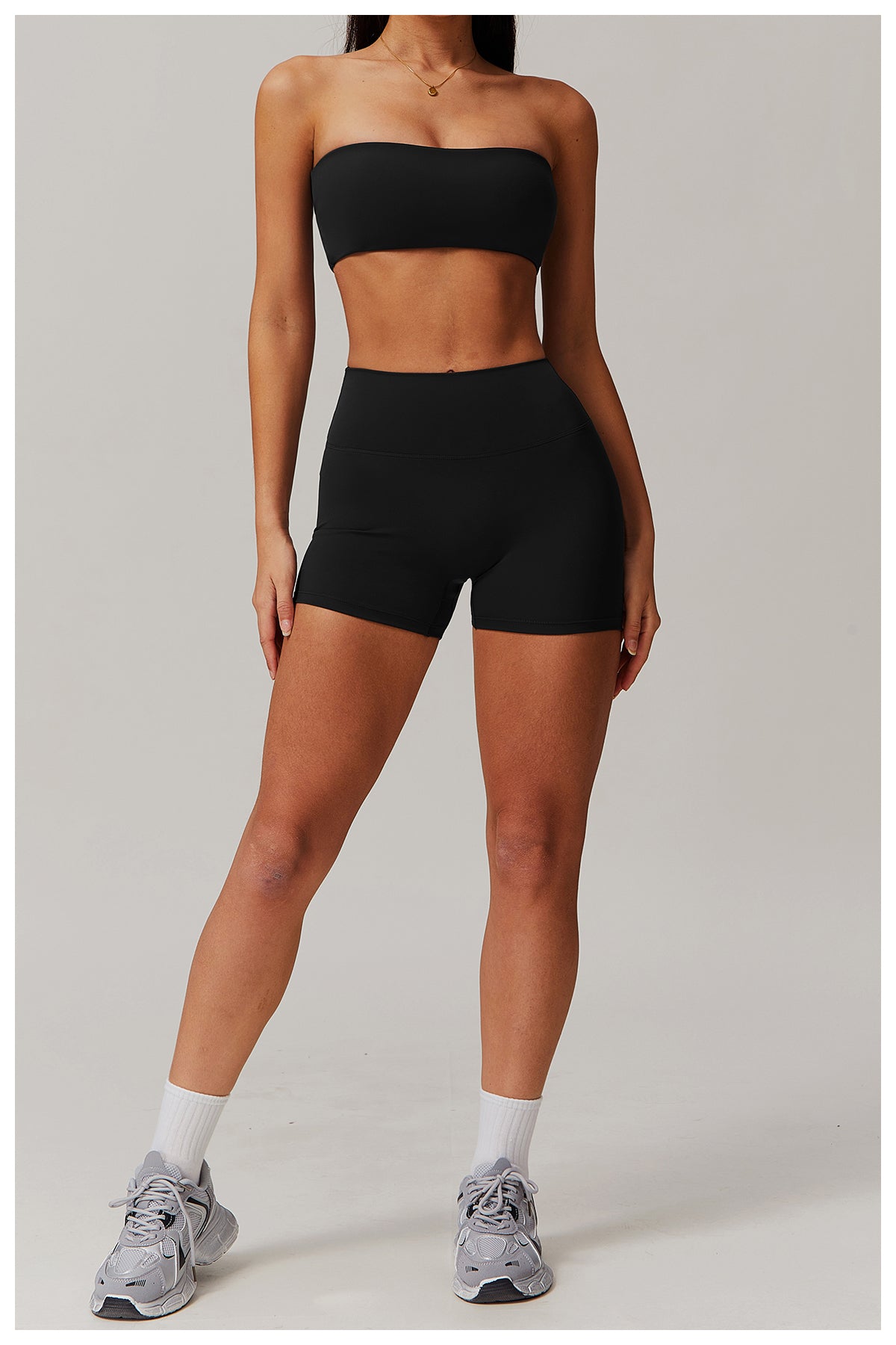 One-piece nude sports bra, anti-exposure tube top, fitness top, tight yoga wear