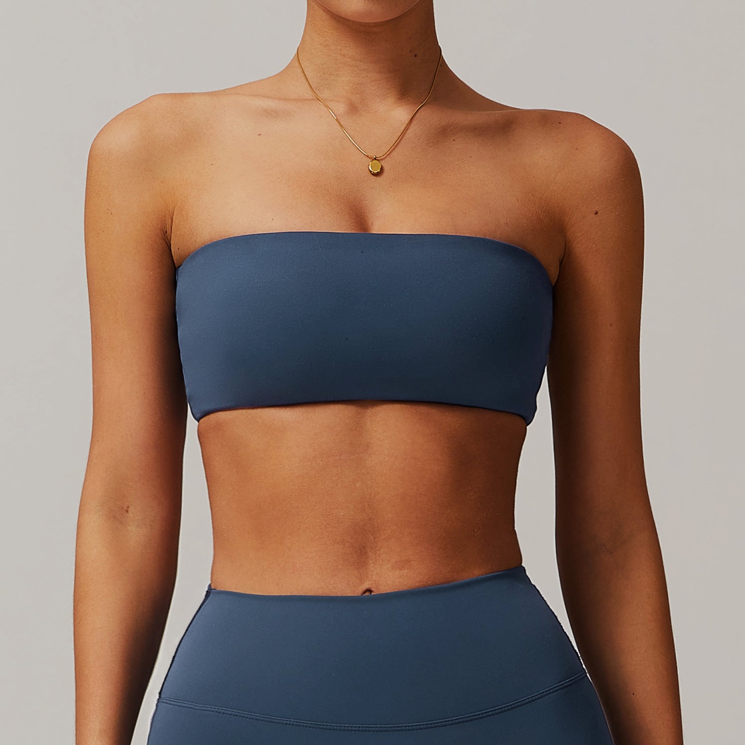 One-piece nude sports bra, anti-exposure tube top, fitness top, tight yoga wear