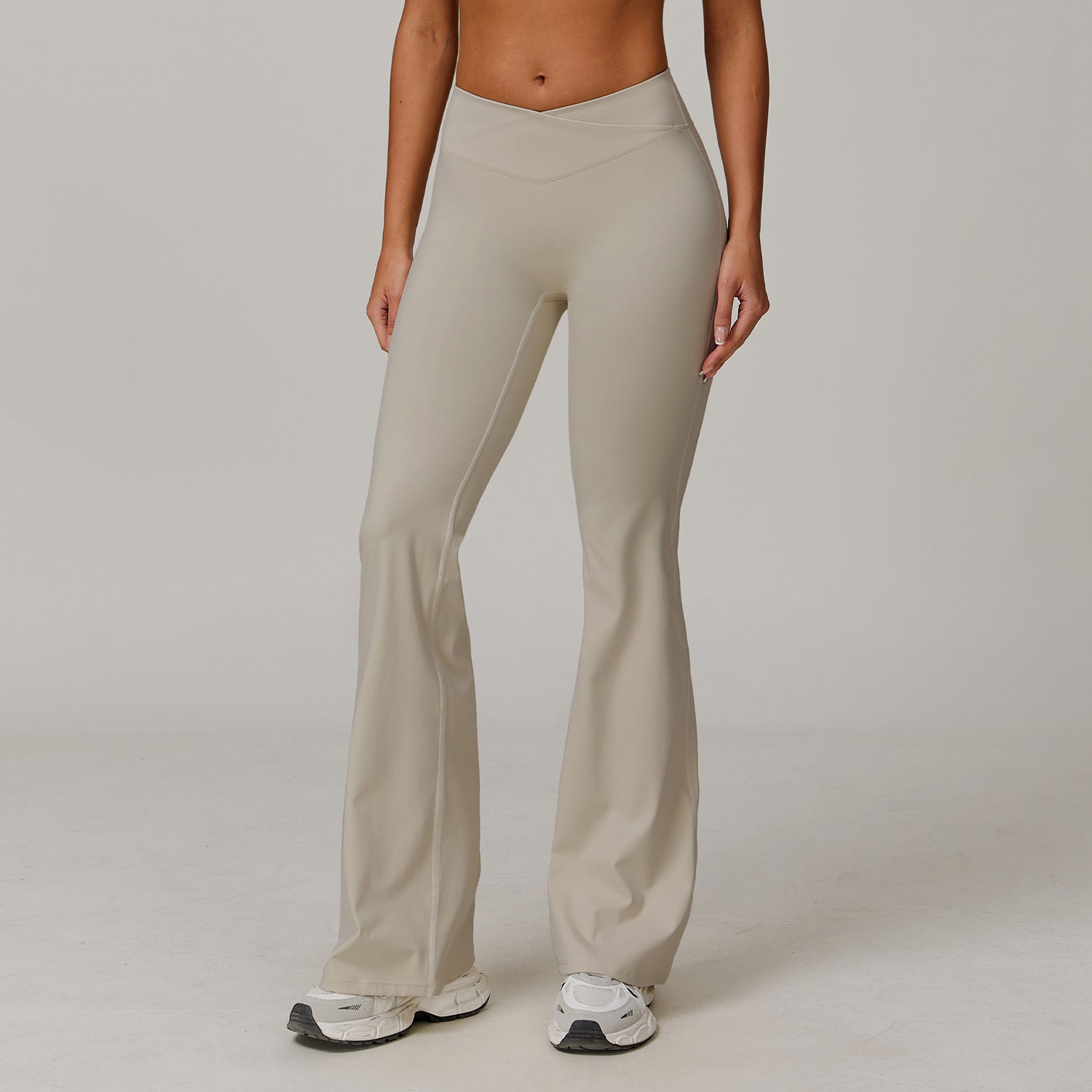 Slightly flared nude yoga pants cross high waist running sports casual tight versatile flared pants for women