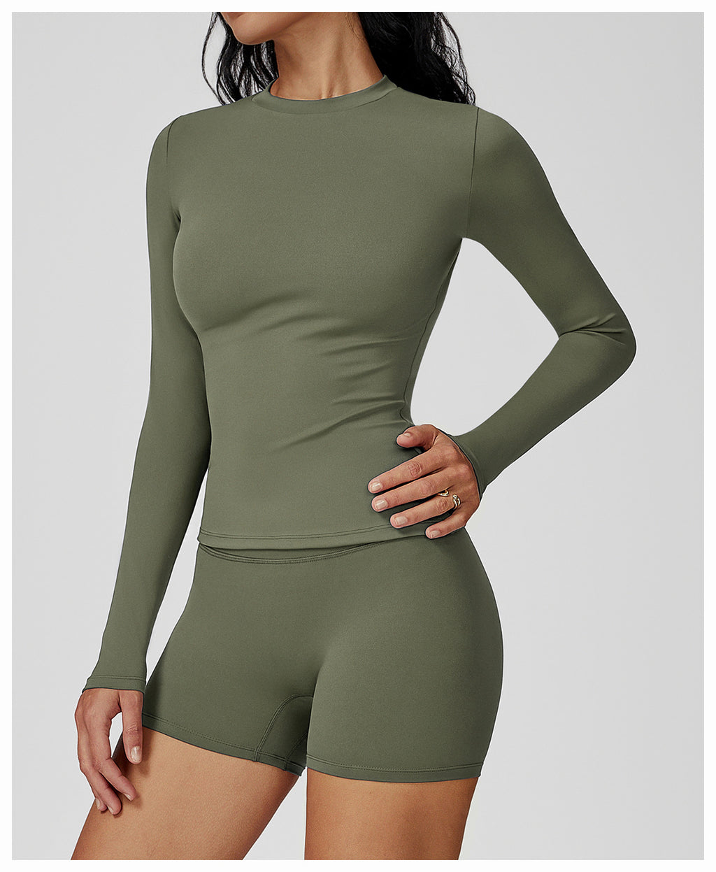Brushed long-sleeved yoga suit round neck slim fitness suit outdoor running sports long-sleeved T-shirt