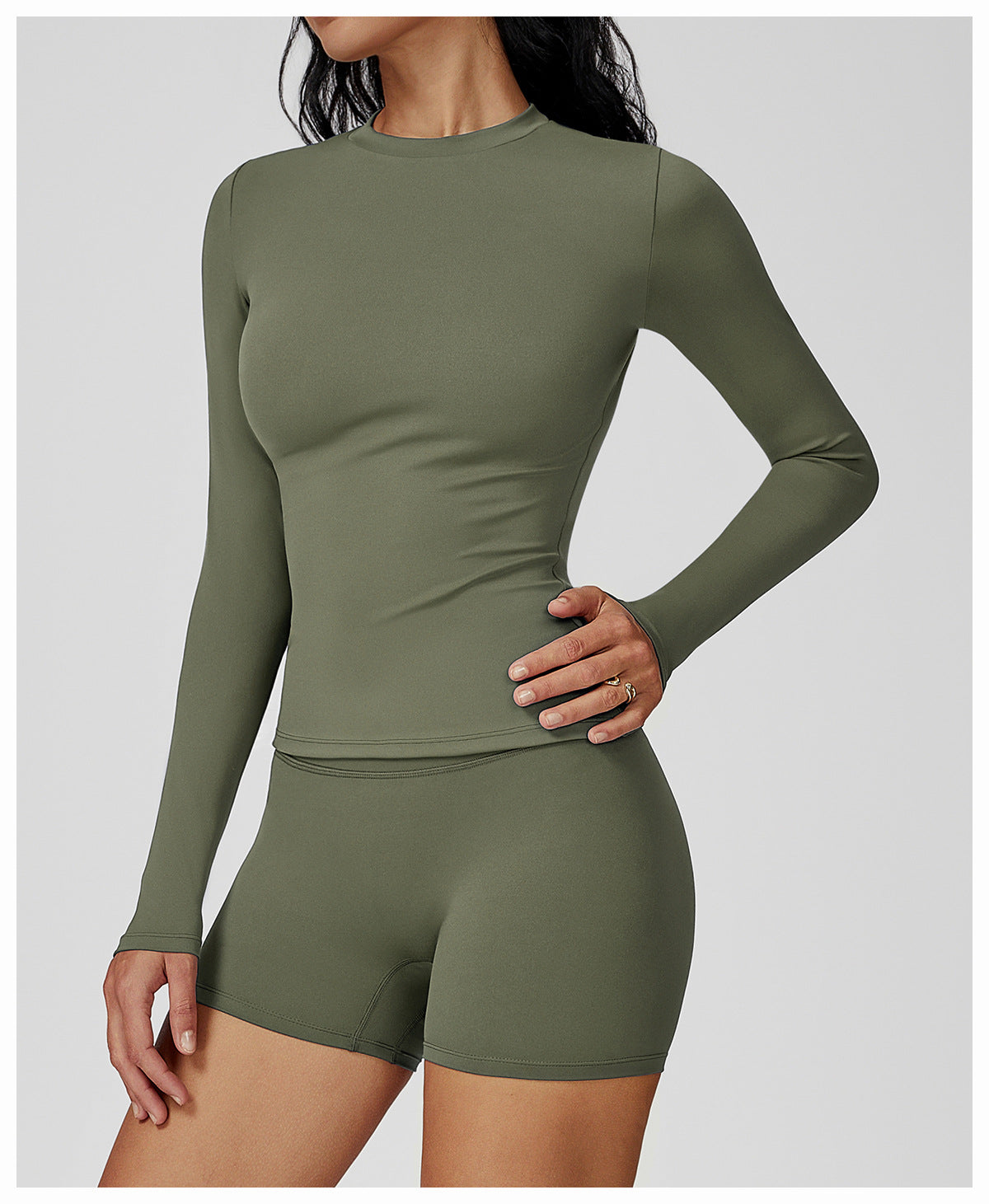 Brushed long-sleeved yoga suit round neck slim fitness suit outdoor running sports long-sleeved T-shirt