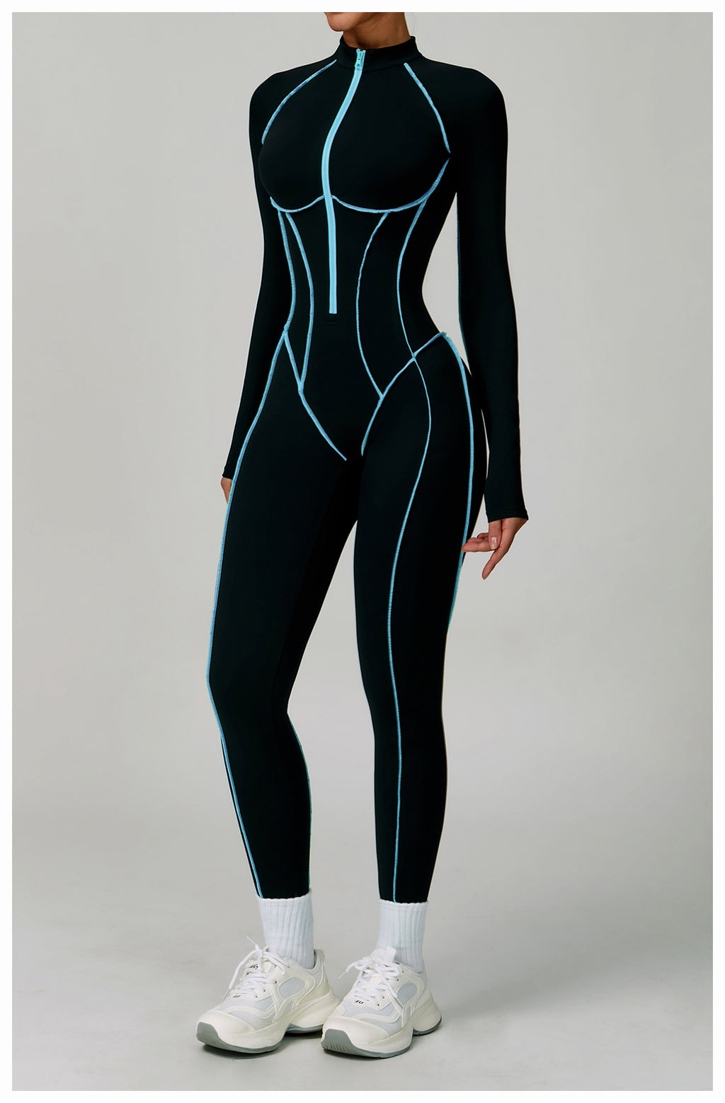 Contrast color one-piece quick-drying yoga suit beautiful back tight fitness suit high-intensity sports running jumpsuit