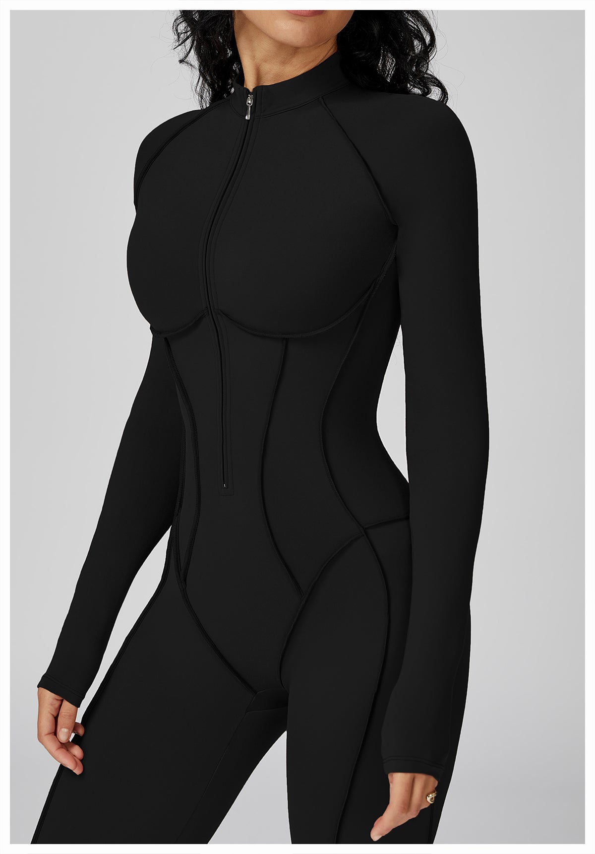 Contrast color stand collar jumpsuit half zip one-piece fitness suit women's high-intensity sports yoga suit