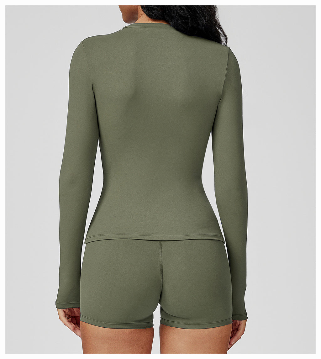 Brushed long-sleeved yoga suit round neck slim fitness suit outdoor running sports long-sleeved T-shirt