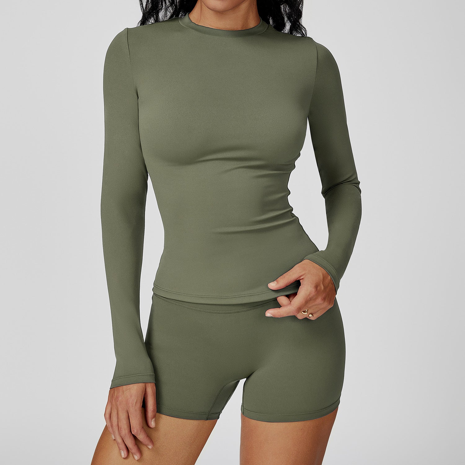 Brushed long-sleeved yoga suit round neck slim fitness suit outdoor running sports long-sleeved T-shirt
