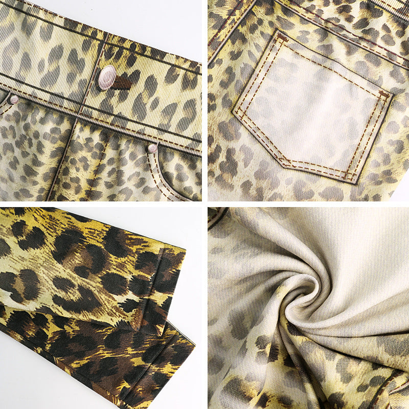 Seamless Bleached Leopard Print High-Waisted Peach Hip Fitness Sports Pants Breathable Yoga Pants