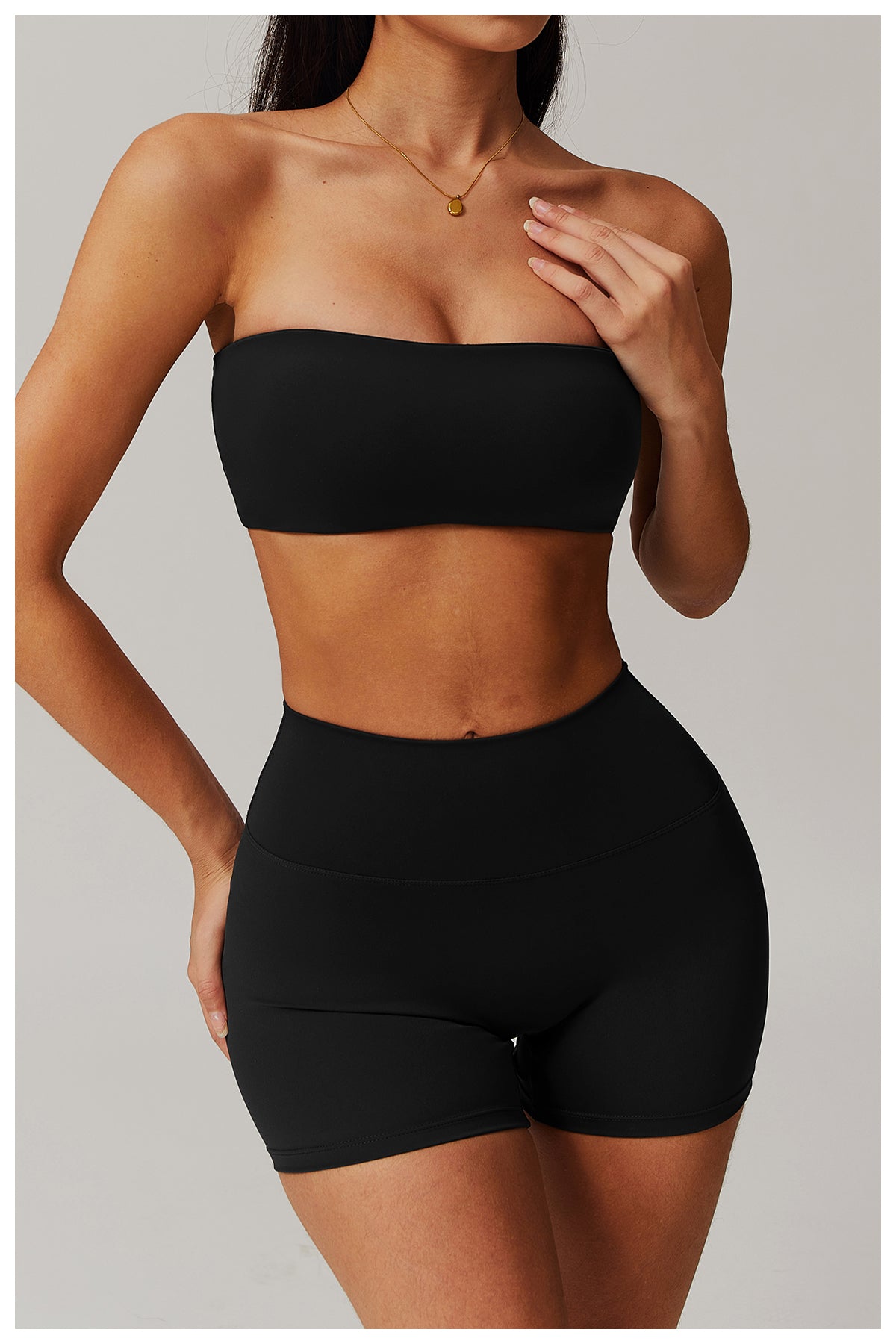 One-piece nude sports bra, anti-exposure tube top, fitness top, tight yoga wear