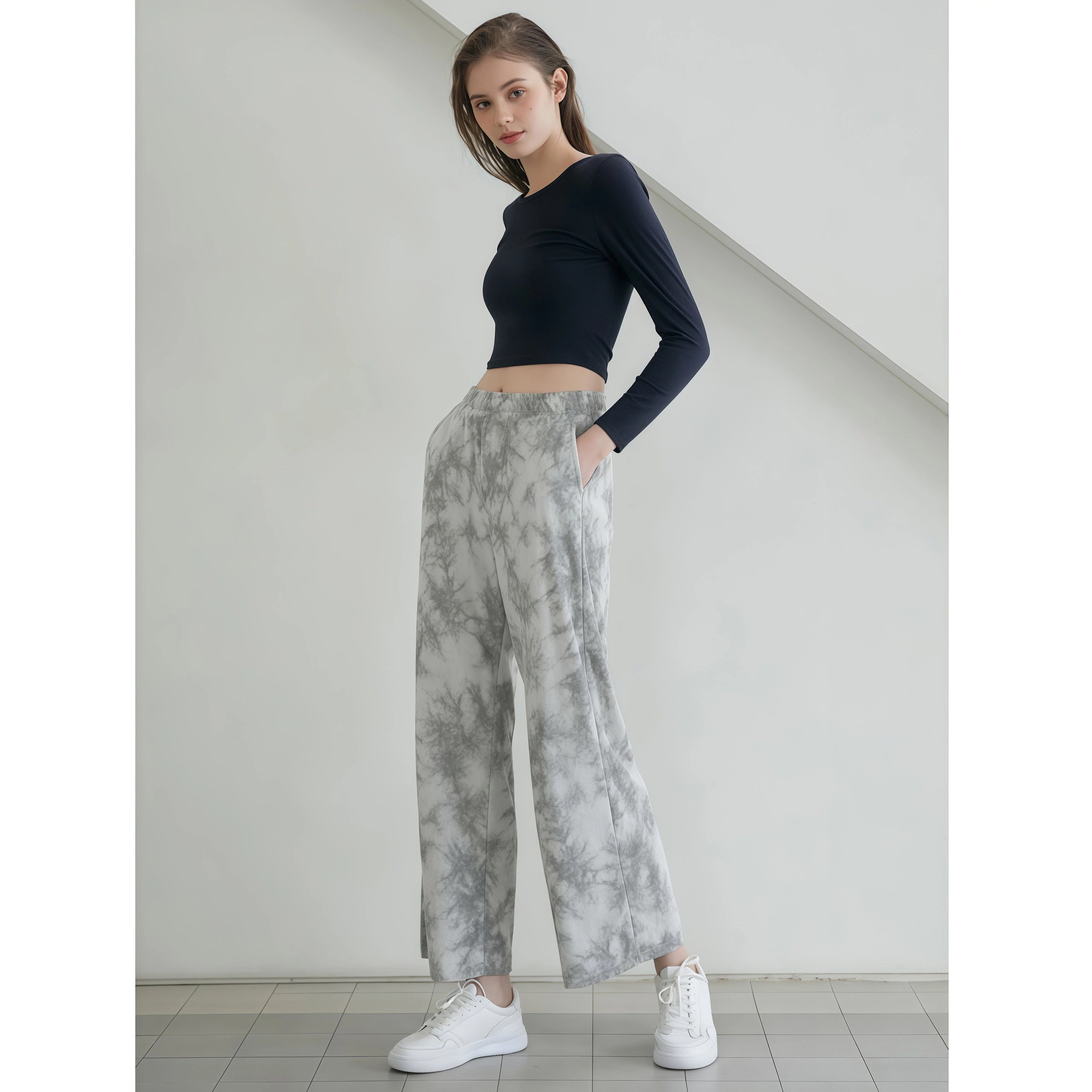 Autumn and winter new yoga clothes wide-leg pants loose casual elastic tie-dye fitness sports straight outdoor running trousers