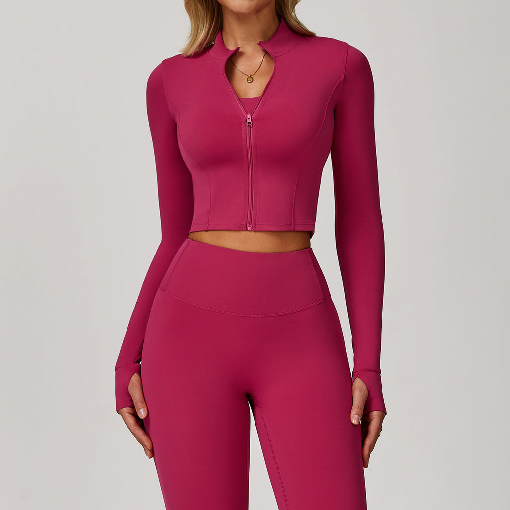 Zipper outdoor running sports yoga jacket slim fitness long sleeve jacket girls quick-drying yoga clothes