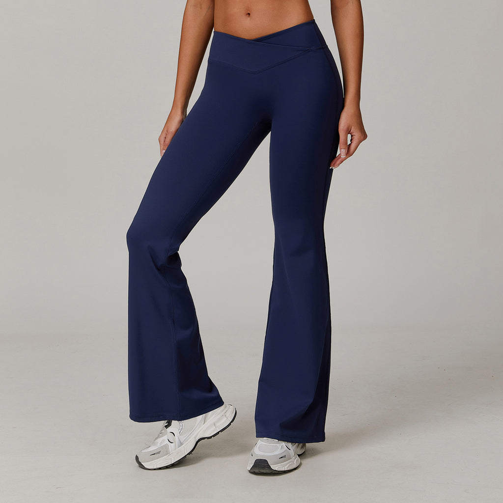 Slightly flared nude yoga pants cross high waist running sports casual tight versatile flared pants for women