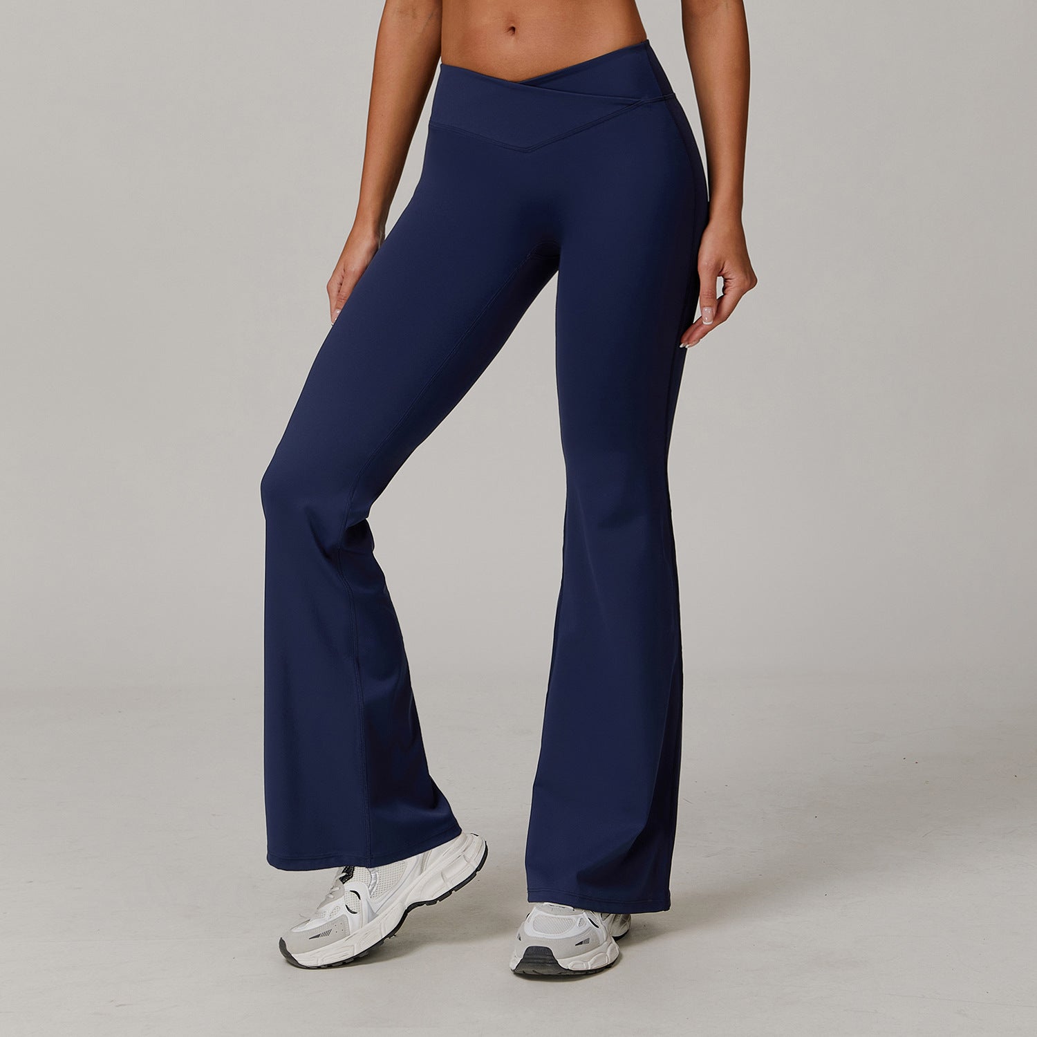 Slightly flared nude yoga pants cross high waist running sports casual tight versatile flared pants for women