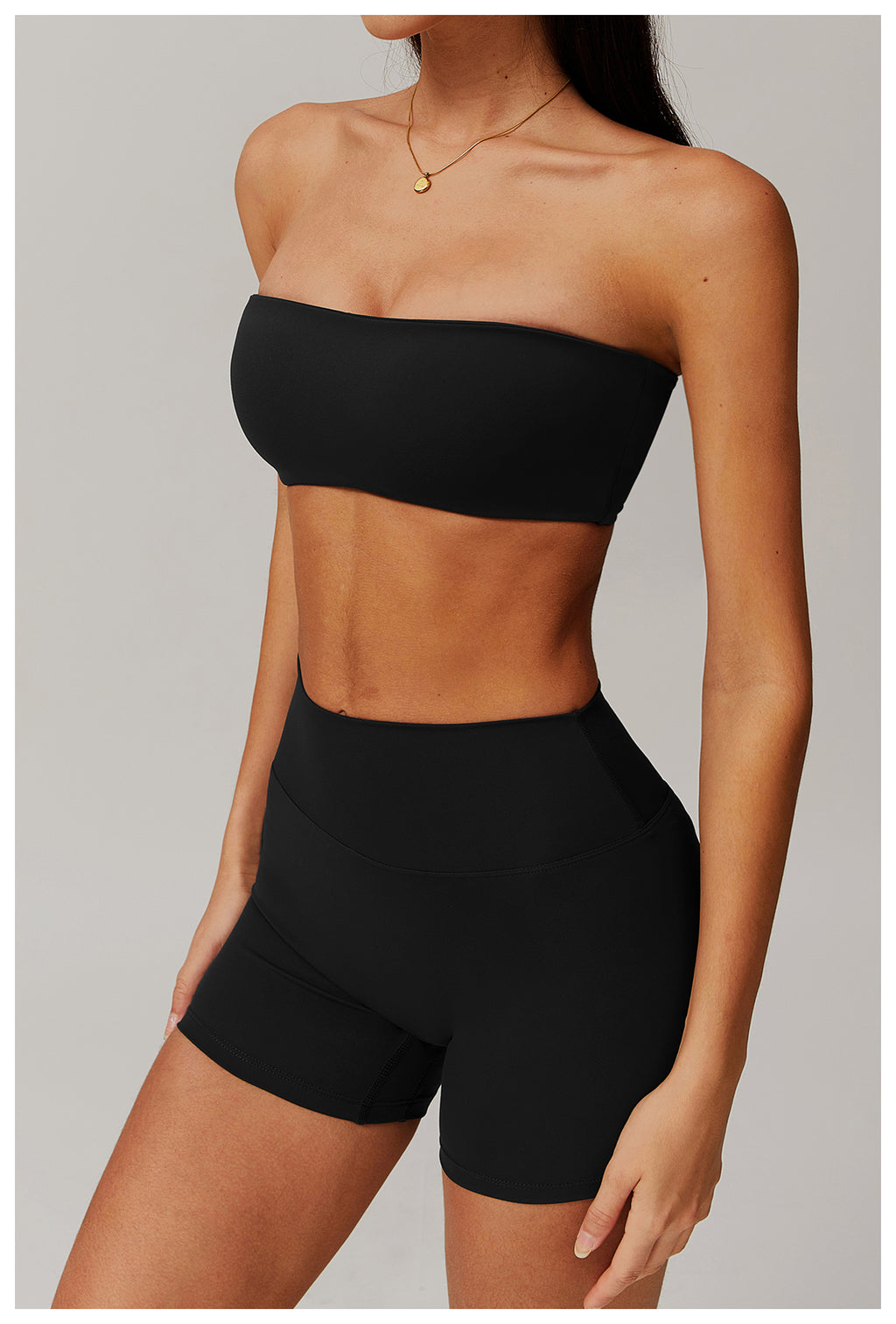 One-piece nude sports bra, anti-exposure tube top, fitness top, tight yoga wear