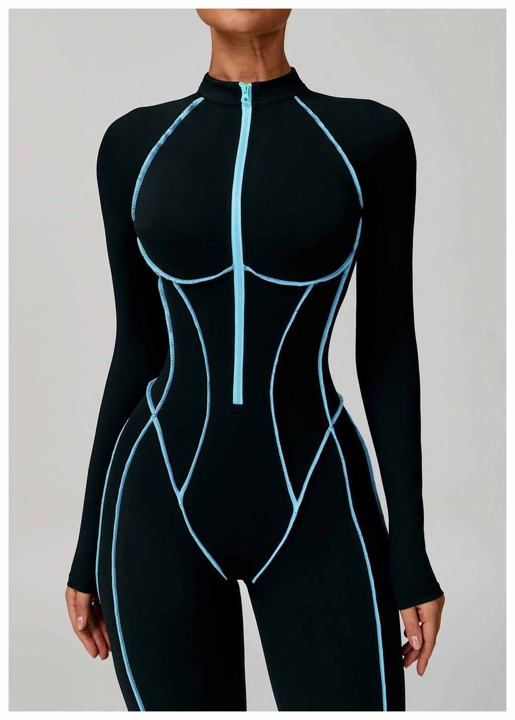 Contrast color one-piece quick-drying yoga suit beautiful back tight fitness suit high-intensity sports running jumpsuit