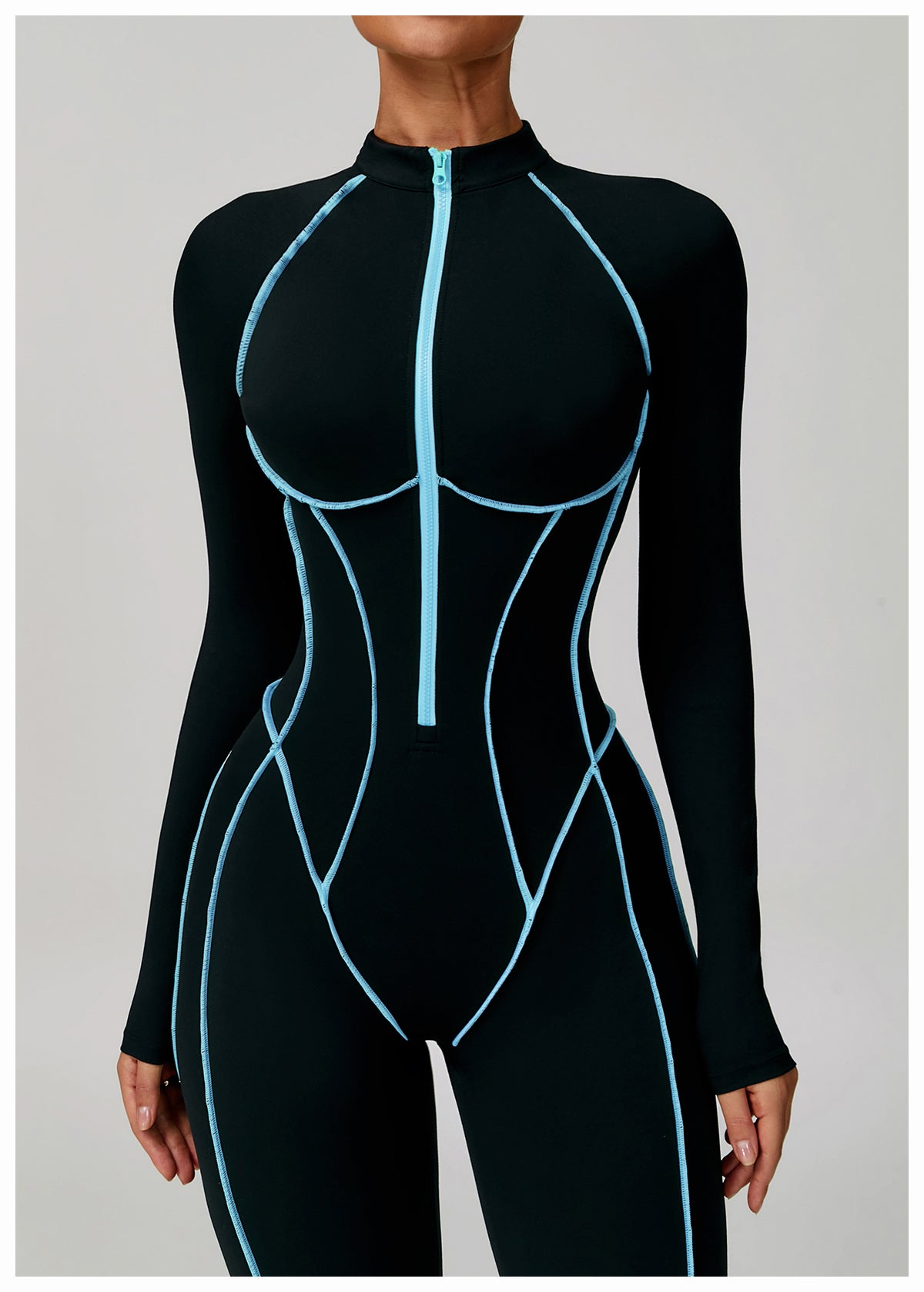 Contrast color one-piece quick-drying yoga suit beautiful back tight fitness suit high-intensity sports running jumpsuit
