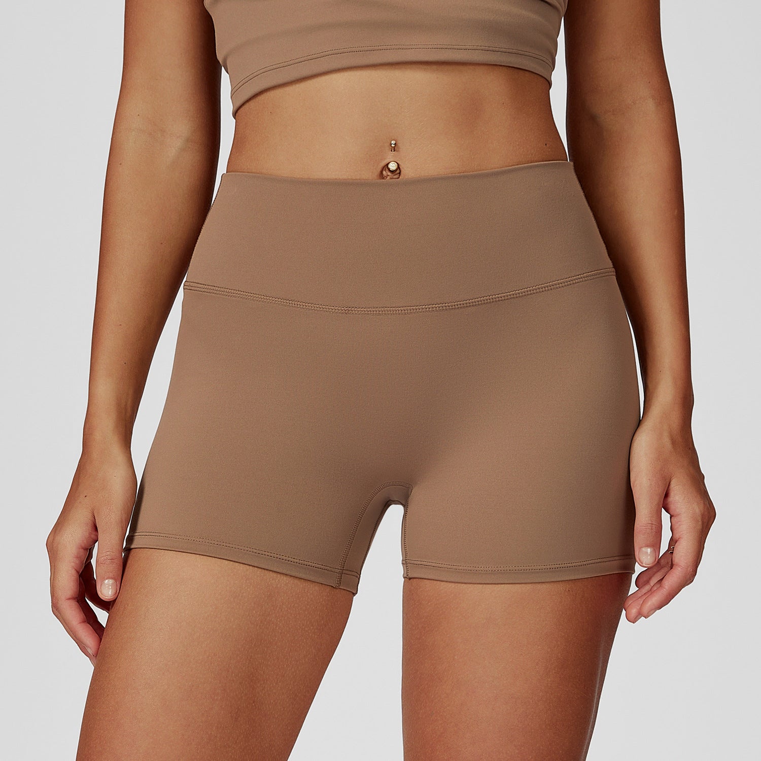 European and American sanded tight yoga shorts women's high waist tummy control fitness pants hip lifting running shorts