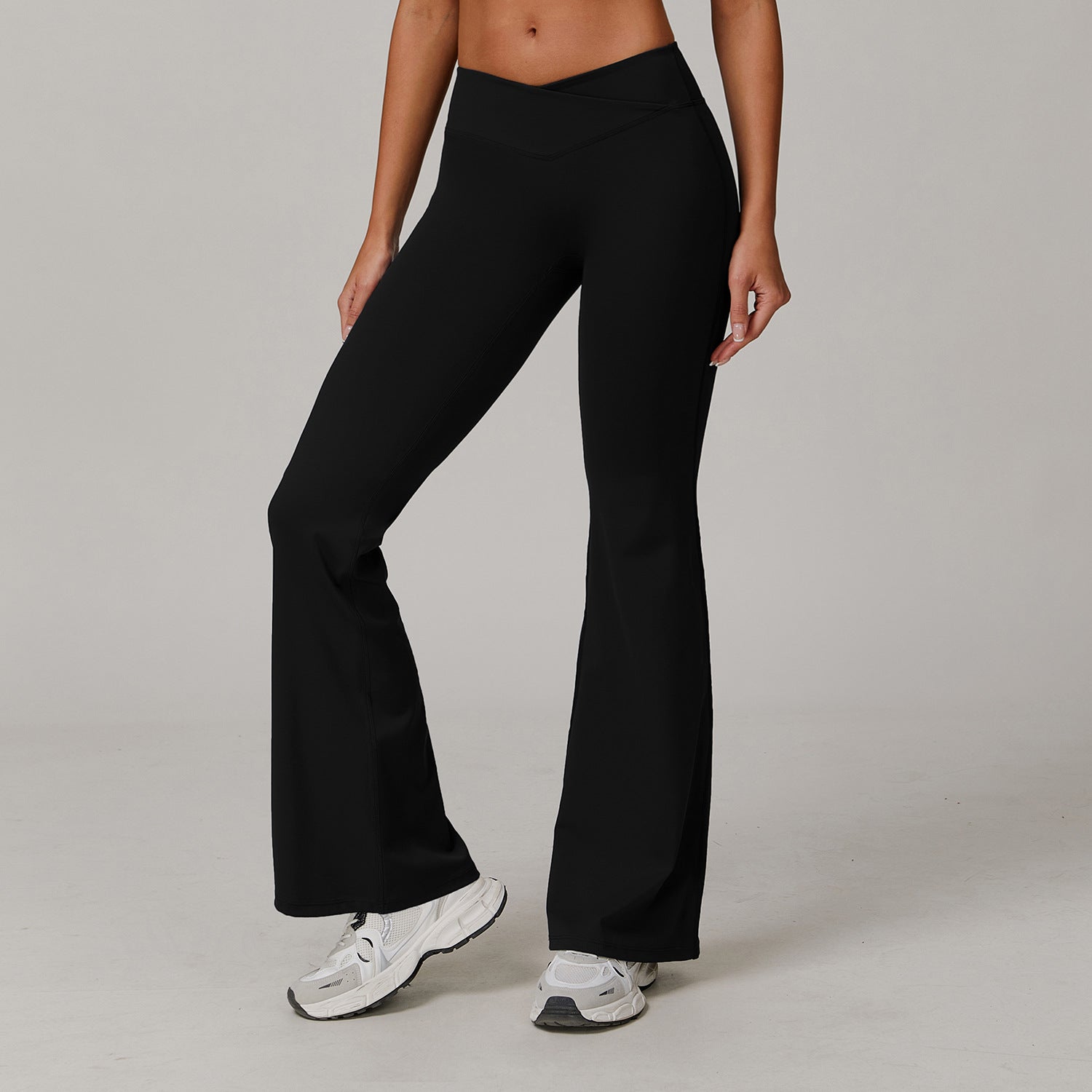 Slightly flared nude yoga pants cross high waist running sports casual tight versatile flared pants for women