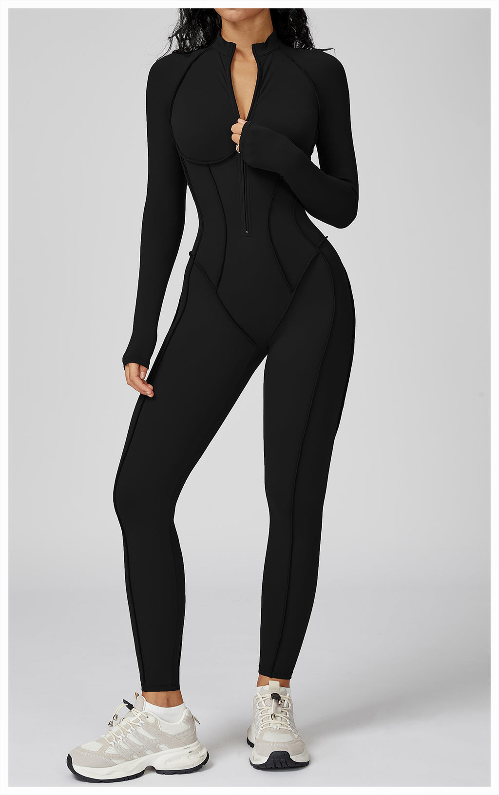 Contrast color stand collar jumpsuit half zip one-piece fitness suit women's high-intensity sports yoga suit