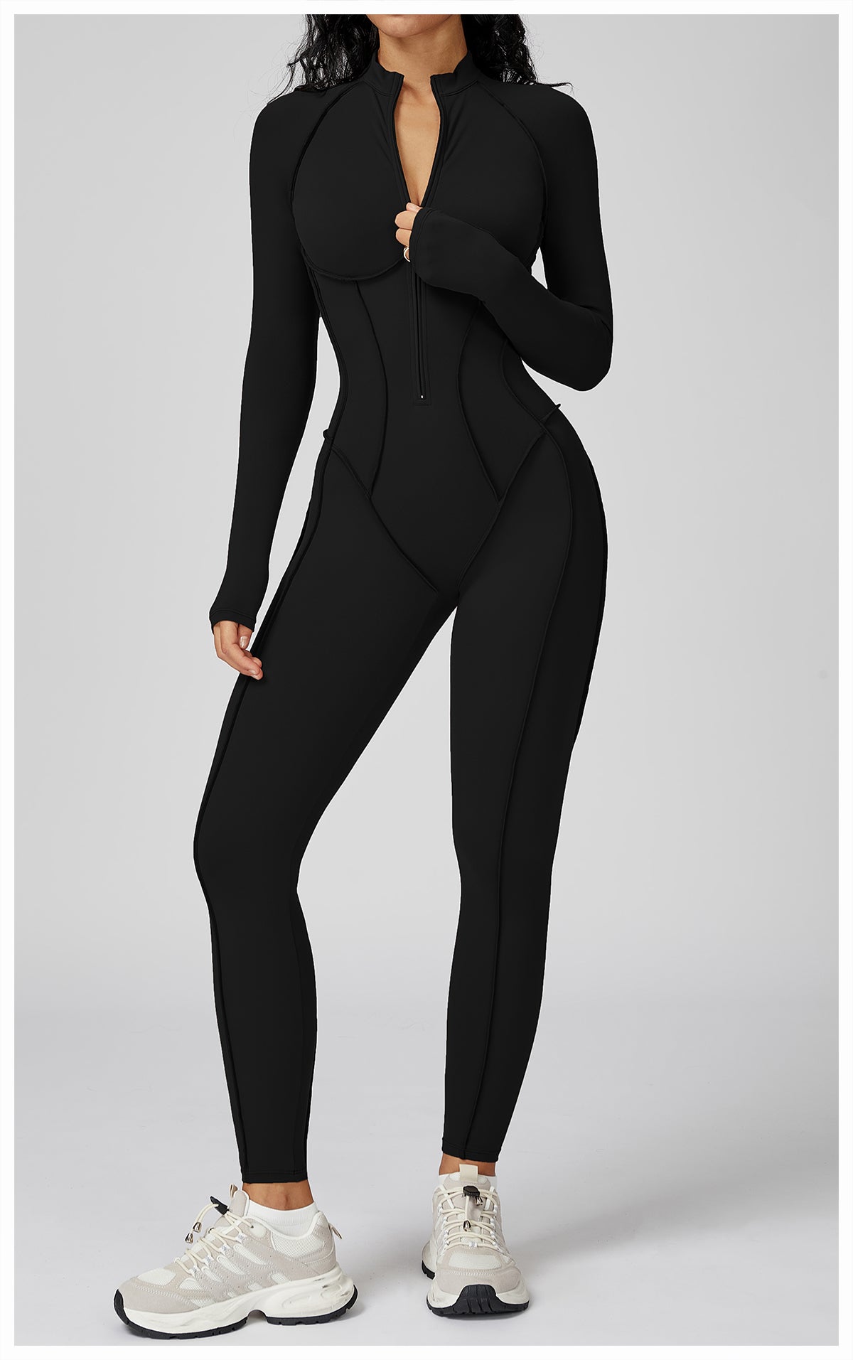 Contrast color stand collar jumpsuit half zip one-piece fitness suit women's high-intensity sports yoga suit