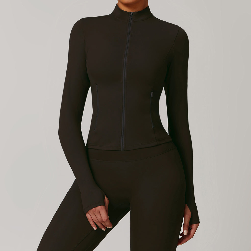 Autumn and winter zipper long-sleeved quick-drying yoga jacket outdoor casual top running sports fitness clothes