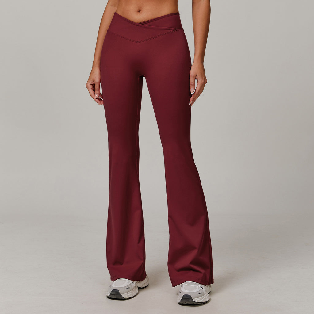Slightly flared nude yoga pants cross high waist running sports casual tight versatile flared pants for women