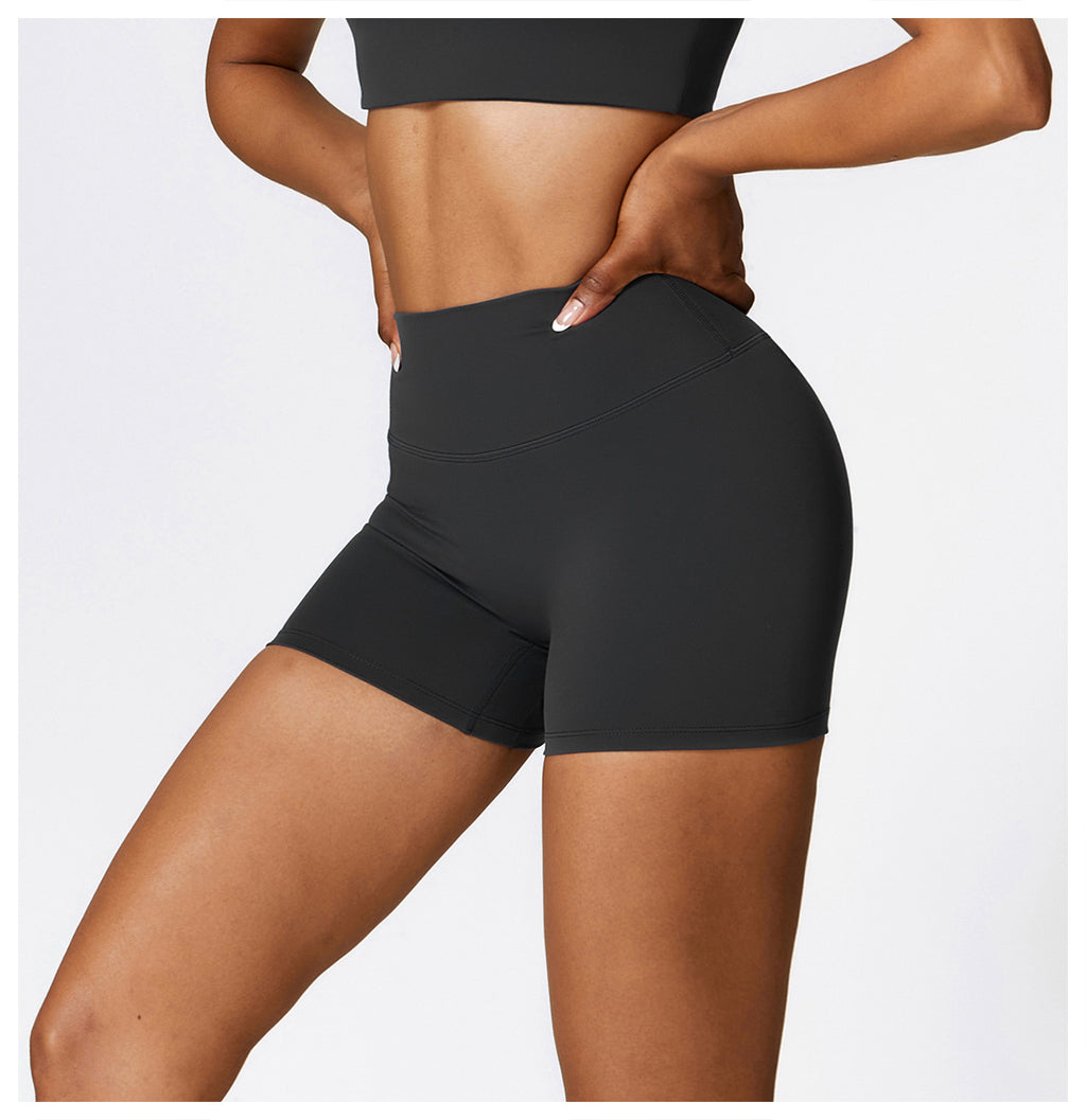 European and American sanded tight yoga shorts women's high waist tummy control fitness pants hip lifting running shorts
