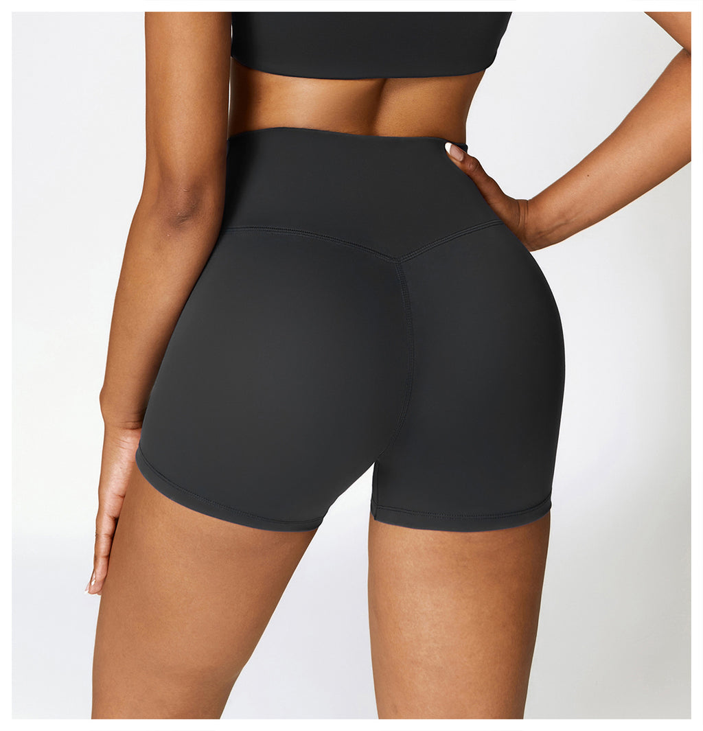 European and American sanded tight yoga shorts women's high waist tummy control fitness pants hip lifting running shorts