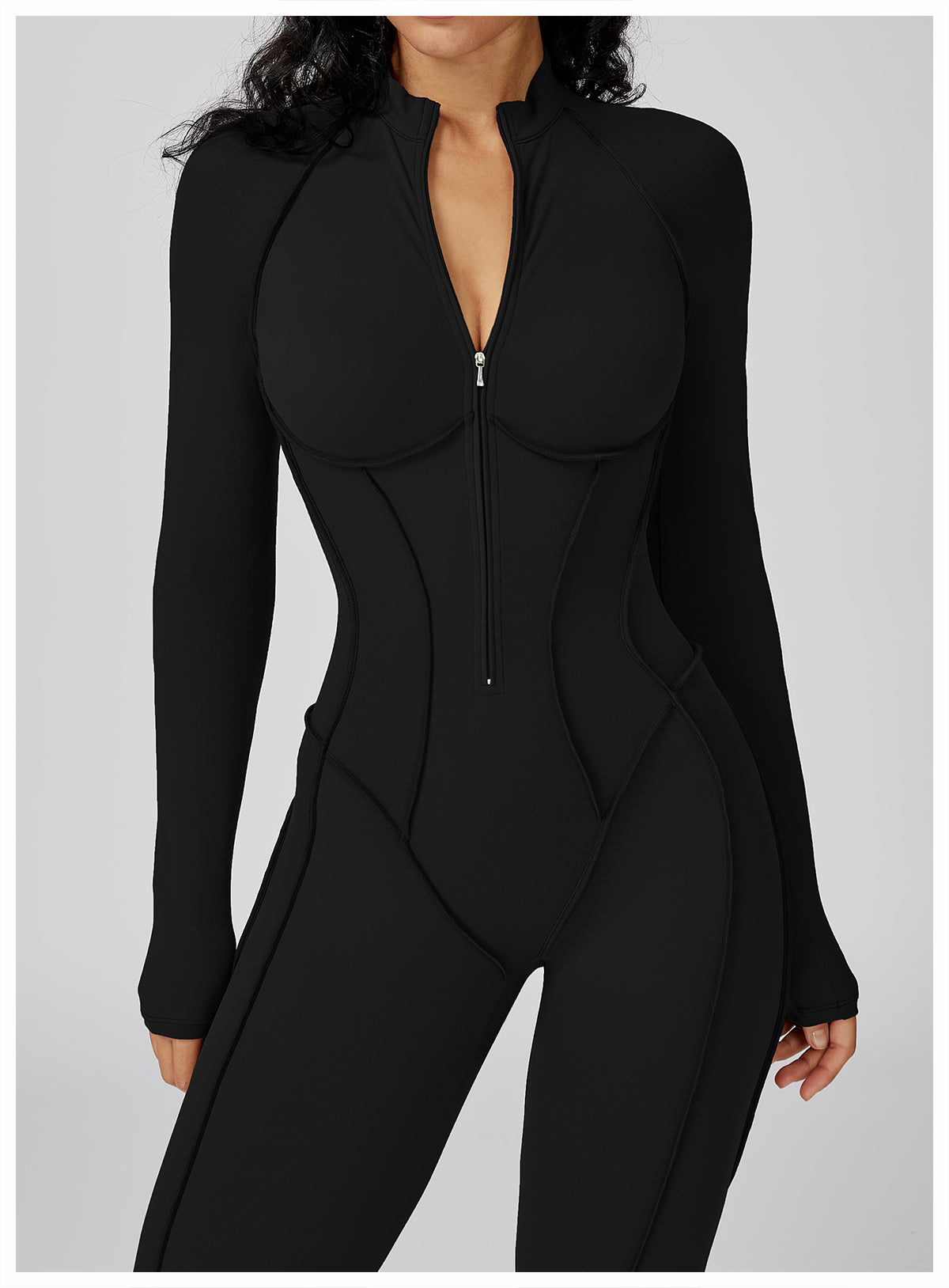 Contrast color stand collar jumpsuit half zip one-piece fitness suit women's high-intensity sports yoga suit