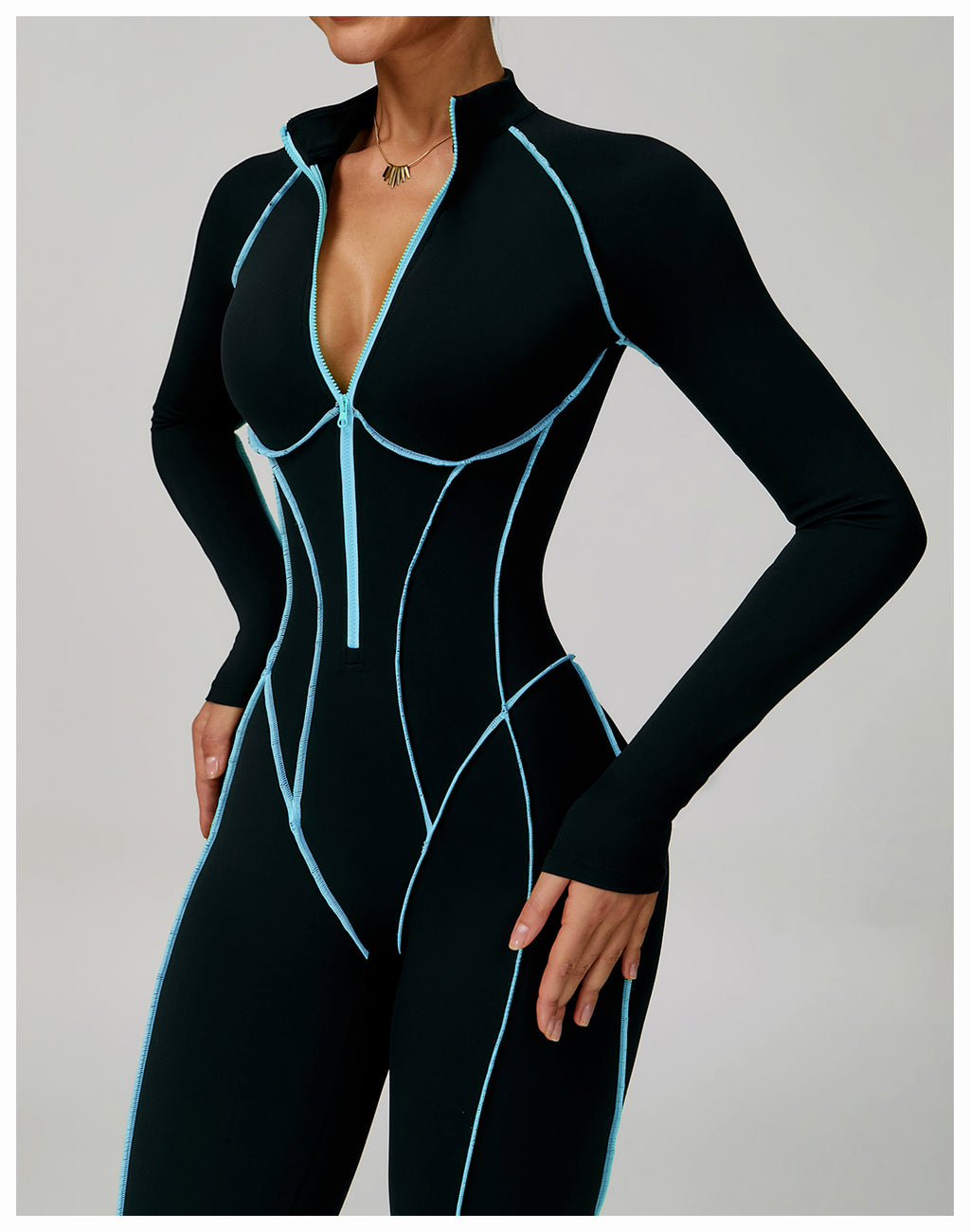 Contrast color one-piece quick-drying yoga suit beautiful back tight fitness suit high-intensity sports running jumpsuit