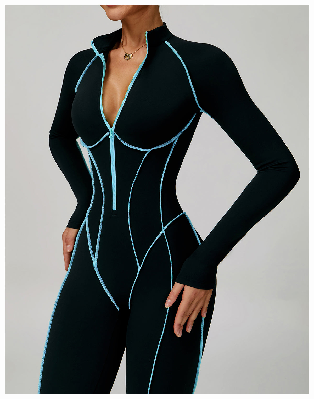 Contrast color one-piece quick-drying yoga suit beautiful back tight fitness suit high-intensity sports running jumpsuit