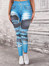 High-Waisted Denim-Like Yoga Leggings - Slimming, Elastic Comfort for Commute and Daily Wear