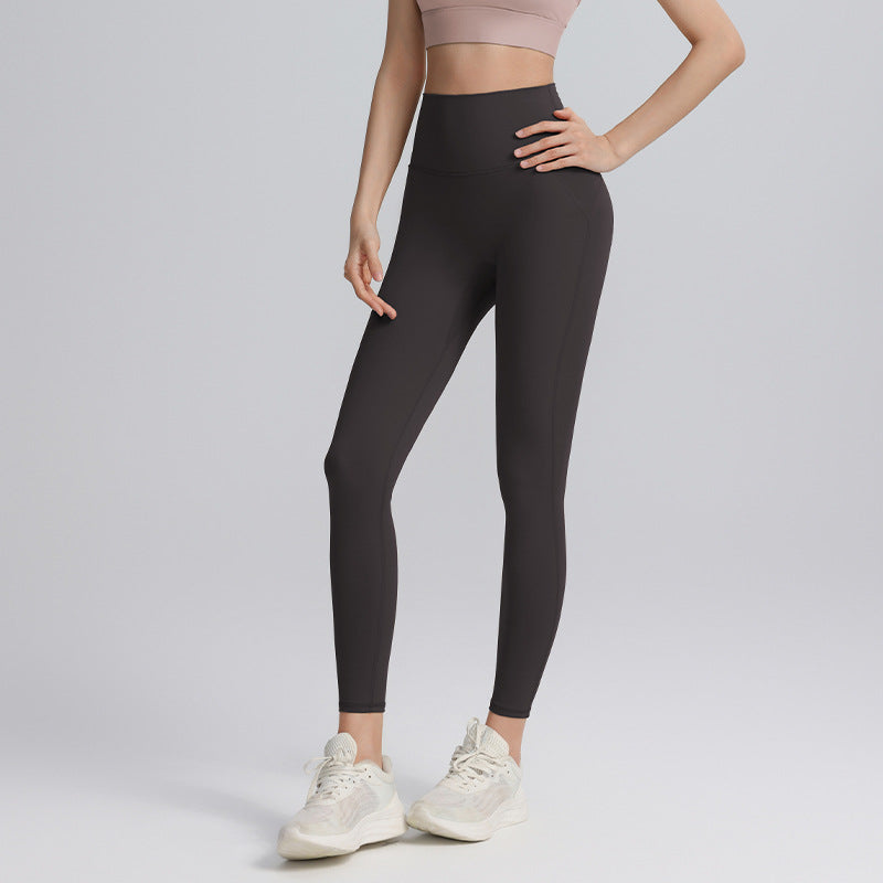 No panties, nude yoga pants, women's belts, pockets, high-waisted hip lift, abdominal tuck-in, elastic can be worn outside, sports running gym pants