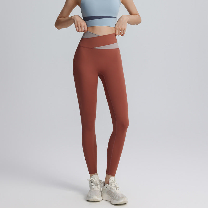 Contrasting yoga pants, women's high-waisted peach, buttock lift, abdominal tuck-in gym pants, slimming skinny tight quick-drying running training sweatpants