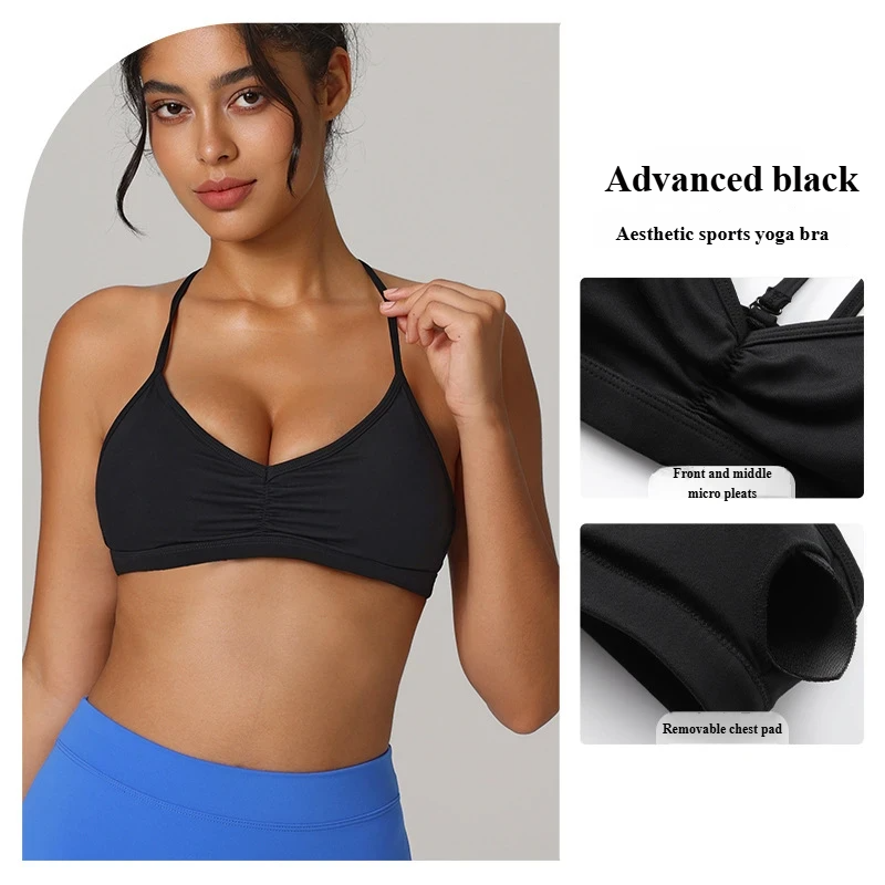 Pleated sports bra sexy crossover beautiful back cutout sports bra Pilates