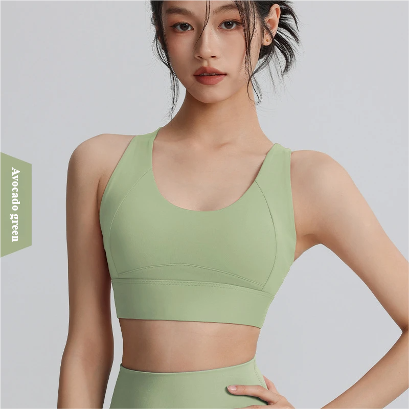 Cross beautiful back sports bra with chest pad high-strength shockproof gathering yoga bra running training fitness top