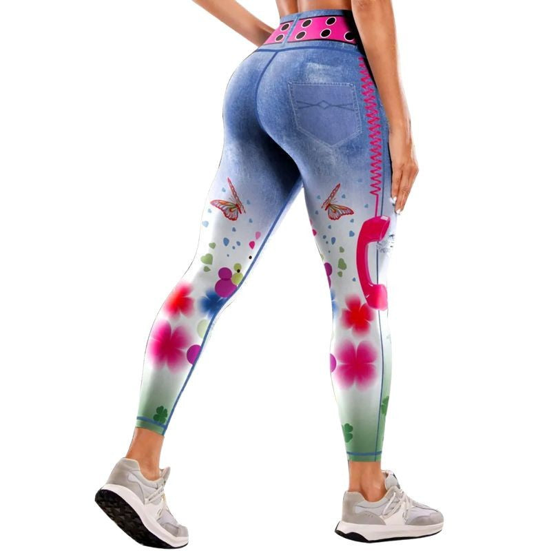 Denim-Like Yoga Leggings with Pocket - Slimming Full-Length Leggings for Women, Elastic Comfort & Versatile Outer Wear