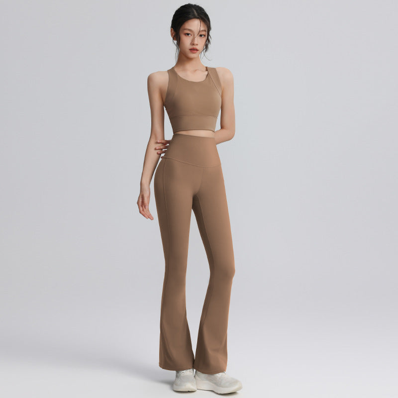 [Suit] Vest-style sports bra high waist hollow yoga flared pants quick-drying breathable sports suit for women