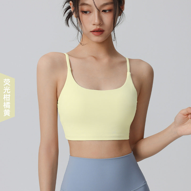 Women's suspender sports bra with chest pads sexy back fitness bra nude wear Pilates yoga wear tops