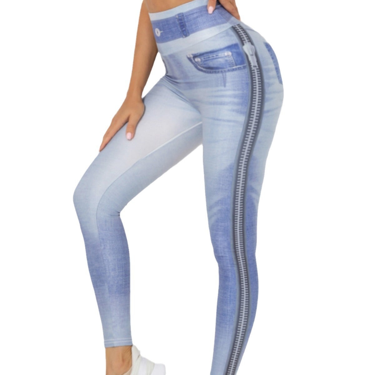 Denim-Like Yoga Leggings with Pocket Slimming & Versatile Outer Wear Comfort Stretch Ankle-Length Fitness Pants