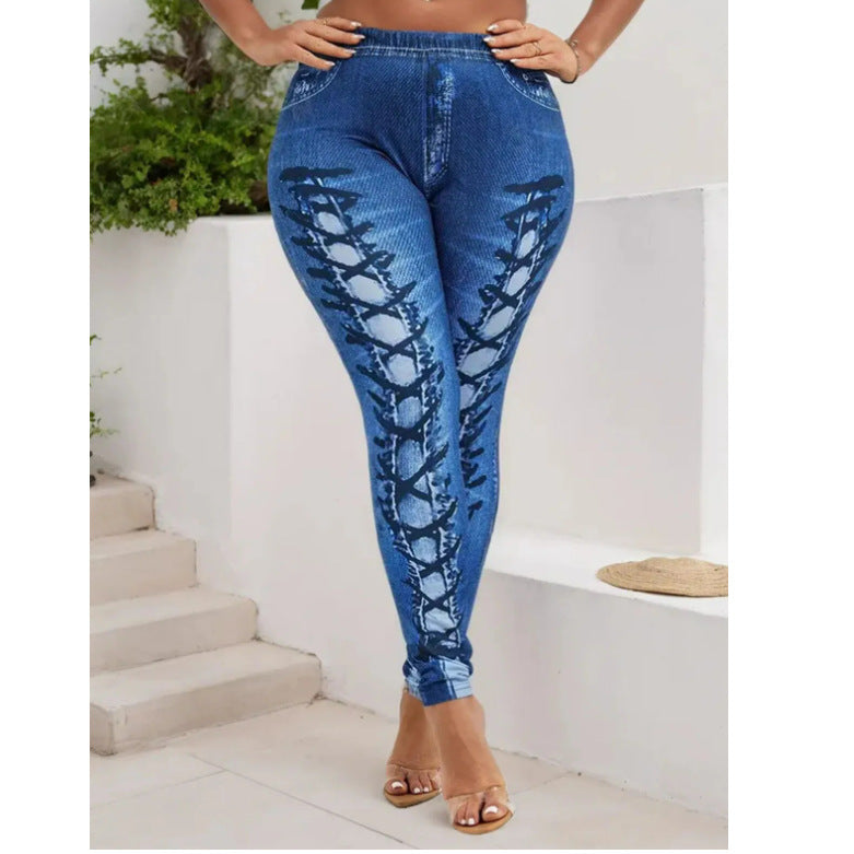 Denim-Like Yoga Leggings for Slimming Outer Wear with Pocket Design - Elastic Comfort, Daily Versatile and Wear-Resistant