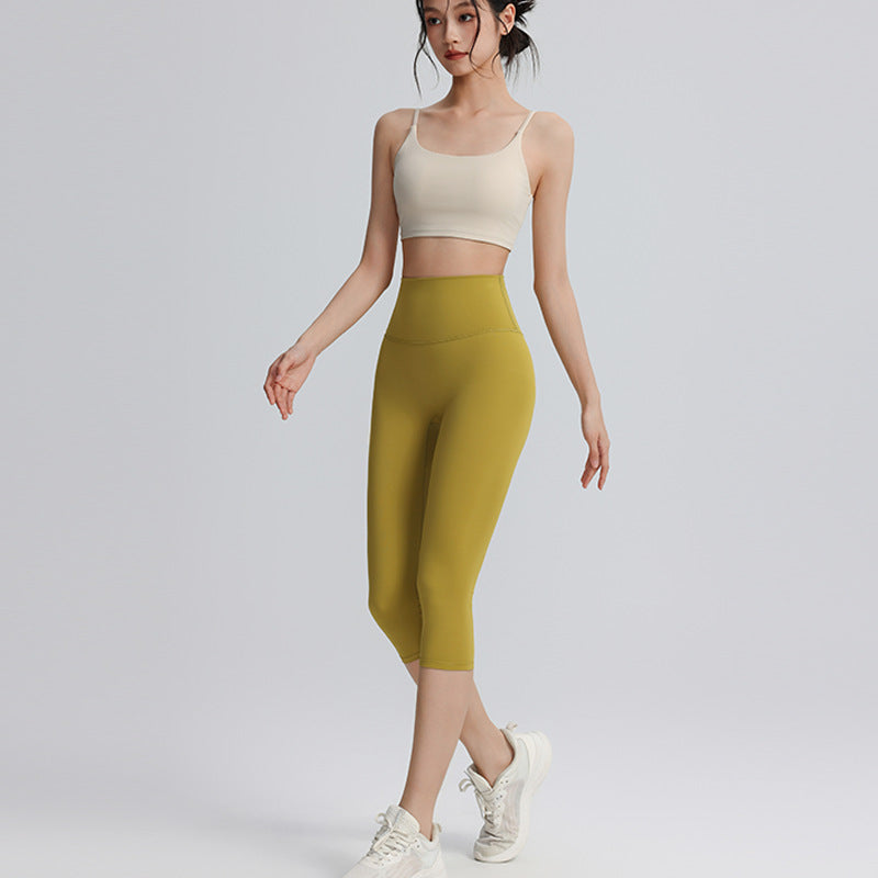 Cropped yoga pants, women's sports outdoor peach buttocks, gym pants, stretch high waist, tummy tuck, yoga clothes, back belt pockets