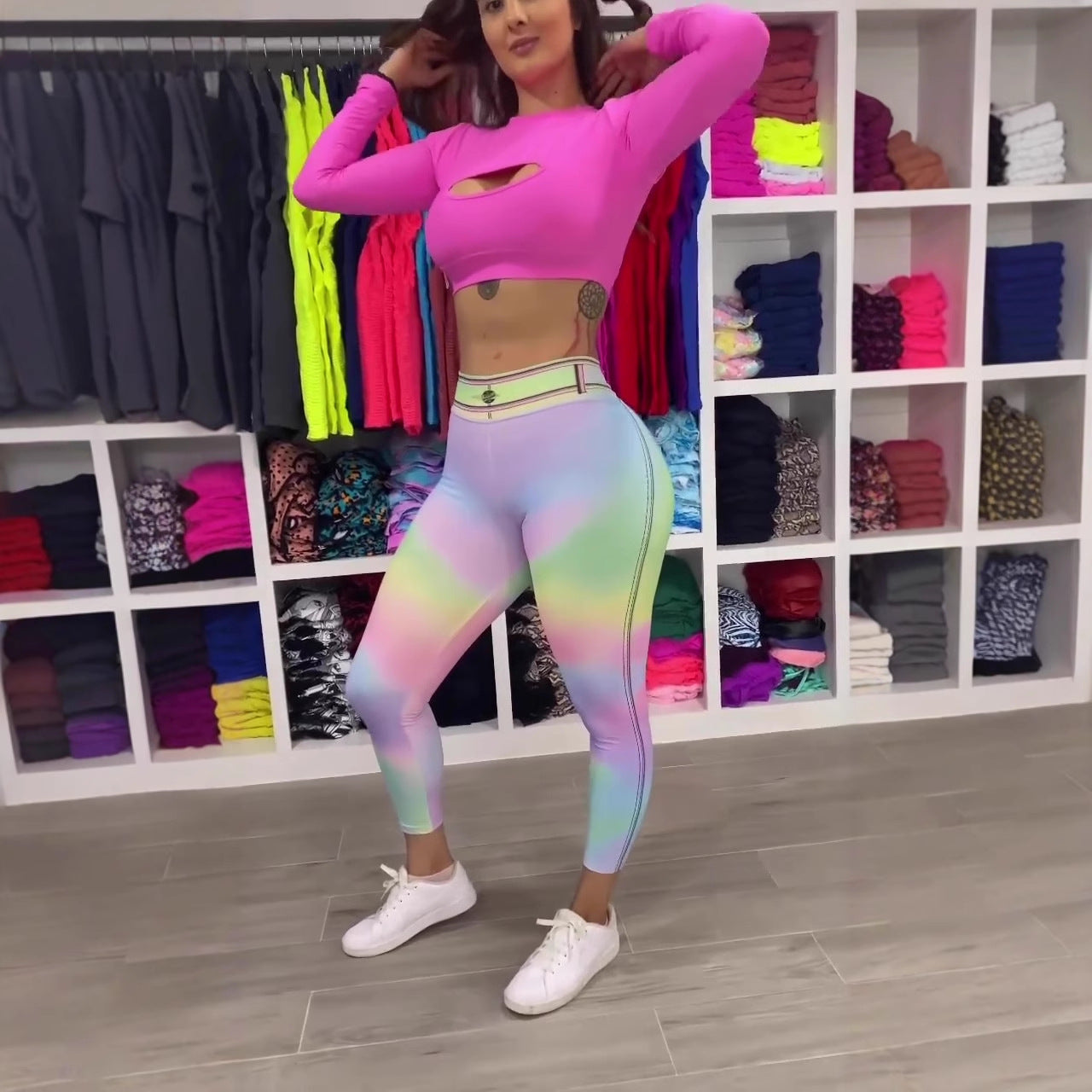 High-Waisted Denim-Like Yoga Leggings - Slimming, Elastic Comfort for Commute and Daily Wear