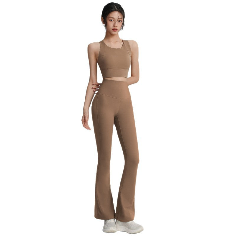 [Suit] Vest-style sports bra high waist hollow yoga flared pants quick-drying breathable sports suit for women