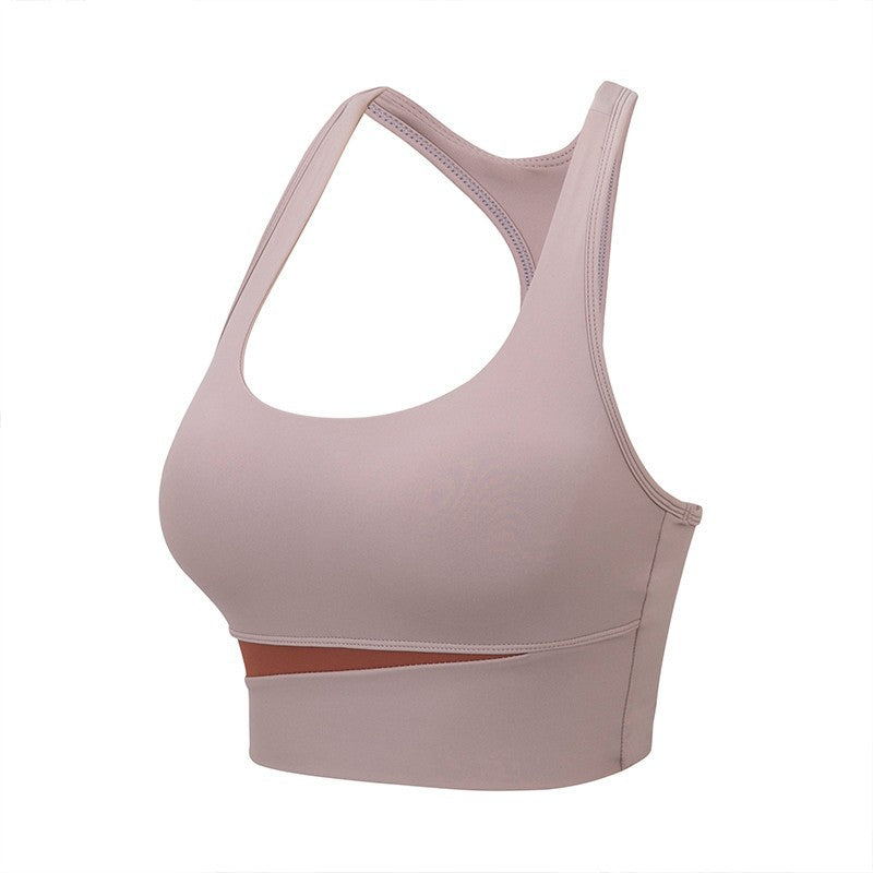 I-shaped sports bra splicing shockproof gathering yoga tops sports outdoor yoga clothes women's running sports vests
